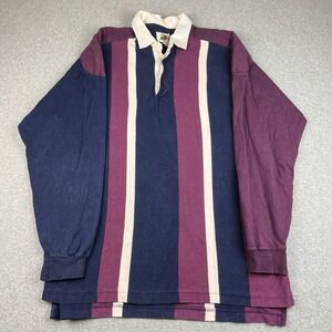 Vintage 90s Field Gear Striped Rugby Polo Shirt Mens XLT Purple Blue Colorful